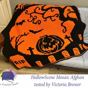 HallowScene Afghan Mosaic Crochet Pattern, Written Row by Row,  Instant Download, Overlay Mosaic,  Crochet Pattern, Crochet Couch