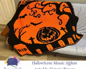 HallowScene Afghan Mosaic Crochet Pattern, Written Row by Row,  Instant Download, Overlay Mosaic,  Crochet Pattern, Crochet Couch
