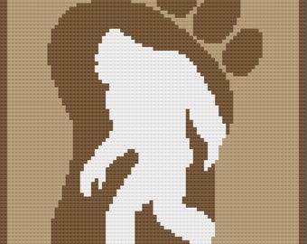 Bigfoot Twin Afghan C2C Crochet Pattern, Graph and Written Row by Row Included, 3 colors