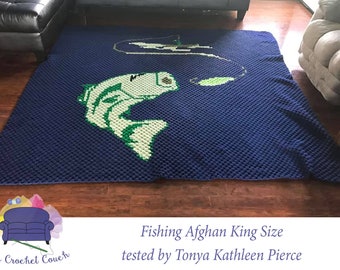 Fishing Afghan King Size Afghan C2C Crochet Pattern, Written Row by Row, Color Counts, Instant Download, C2C Graph, C2C Pattern