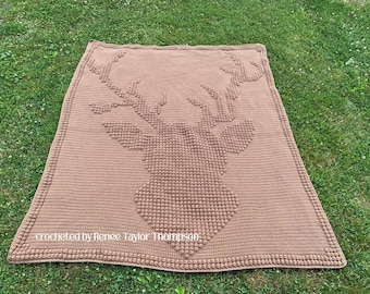 Deer Head Afghan, Bobble Crochet Pattern, Graph and Written Row by Row Included