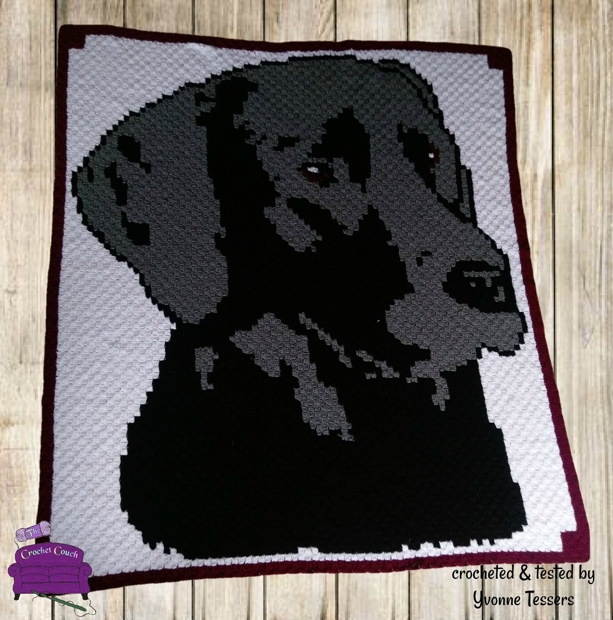 Black Lab Blanket, C2C Crochet Pattern, Written Row Counts, C2C Graphs