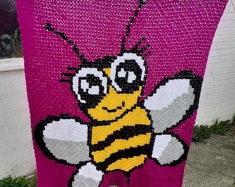 Happy Bee Afghan C2C Crochet Pattern, Graph and Written Row by Row Included