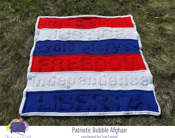 Patriotic Afghan Bobble Stitch Crochet Pattern, Written Row by Row, Color Counts, Instant Download, Graphgan Pattern, Graphgan