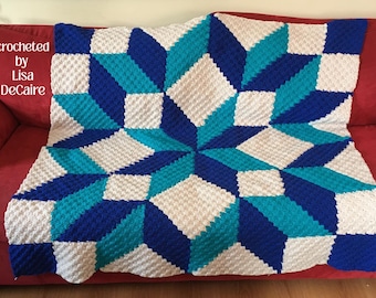 Carpenter Wheel Afghan, C2C Crochet Pattern, Graph and Written Row by Row Included
