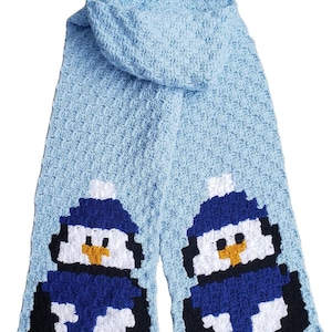 Penguin Scarf C2C Crochet Pattern, Graph and Written Row by Row Included