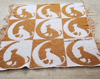 Nine Cats in the Mosaic Afghan Mosaic Crochet Pattern, Written Row by Row,  Instant Download, Overlay Mosaic,  Crochet Pattern