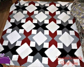 Quilted Stars Large Blanket C2C Crochet Pattern, Written Row Counts, C2C Graphs, Corner to Corner, Crochet Pattern, C2C Graph