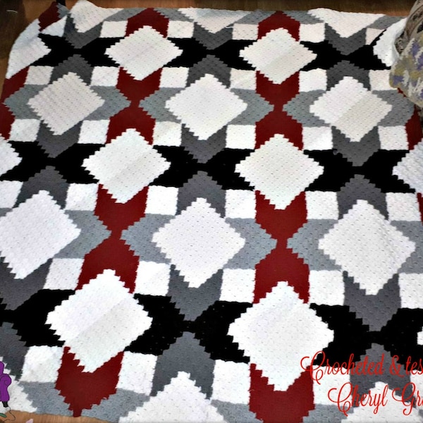 Quilted Stars Large Blanket C2C Crochet Pattern, Written Row Counts, C2C Graphs, Corner to Corner, Crochet Pattern, C2C Graph