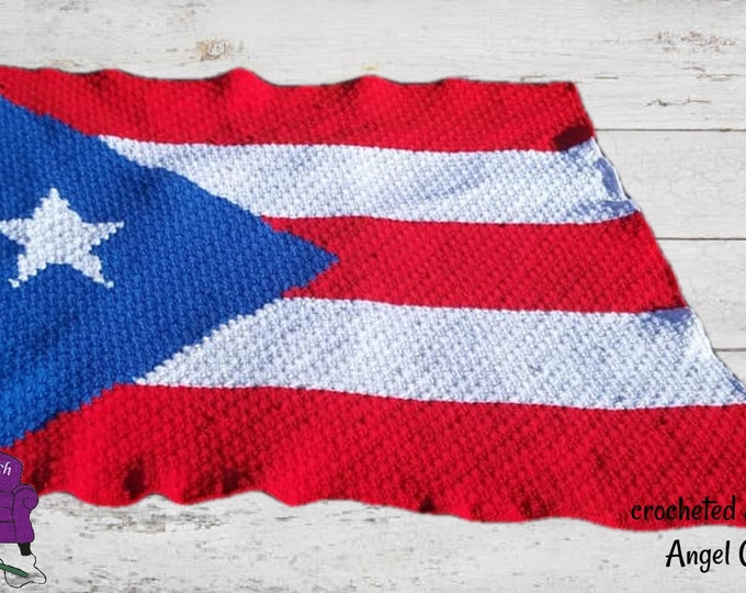 Featured listing image: Puerto Rico Flag Afghan C2C Crochet Pattern, Written Row by Row, Color Counts, Instant Download, C2C Graph, C2C Pattern, Graphgan Pattern