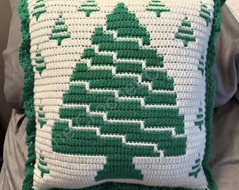 Pine Tree Forest Pillow, Overlay Mosaic Crochet Pattern