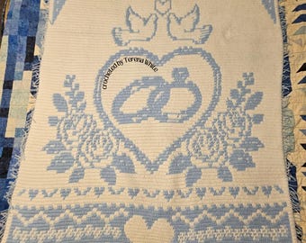 Promise of Forever Afghan Crochet Pattern, Overlay Mosaic Heart Rings Blanket (PDF)