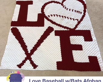 Love Baseball with Bats Afghan C2C Crochet Pattern, Written Row Counts, C2C Graphs, Corner to Corner, Crochet Pattern, C2C Graph