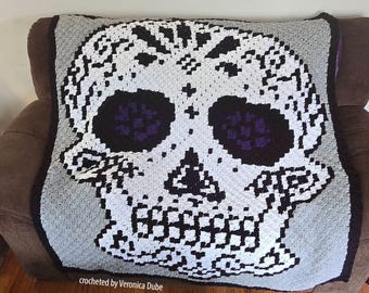 Sugar Skull Afghan C2C Crochet Pattern, Four Colors C2C Pattern