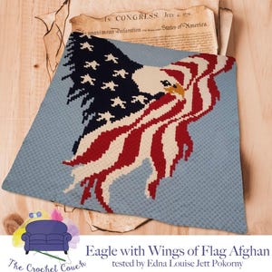 Eagle with Wings of Flag Afghan C2C Crochet Pattern, Graph and Written Row by Row Included