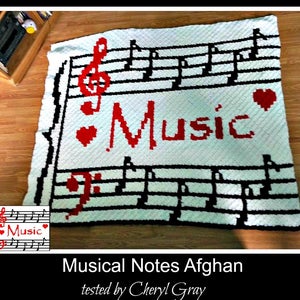 Musical Notes Afghan C2C Crochet Pattern, Written Row Counts, C2C Graphs, Corner to Corner Crochet Pattern, C2C Graph