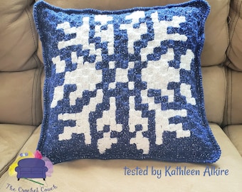 Snowflake 1 Pillow C2C Crochet Pattern, Written Row by Row, Color Counts, Instant Download, C2C Graph, C2C Pattern, Crochet Pillow