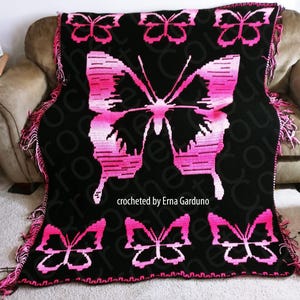 Butterfly Large Afghan Mosaic Crochet Pattern, Graph and Written row by row pattern for overlay Mosaic