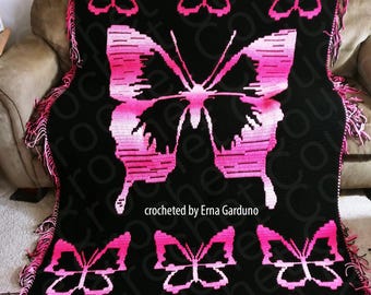 Butterfly Large Afghan Mosaic Crochet Pattern, Written Row by Row,  Instant Download, Overlay Mosaic,  Crochet Pattern, Crochet Couch