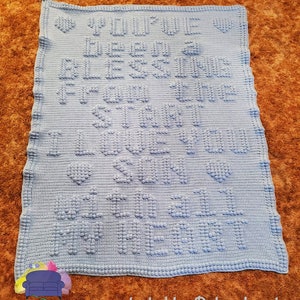 Son is a Blessing Afghan Bobble Stitch Crochet Pattern, Graph and Written row by row pattern for Bobble