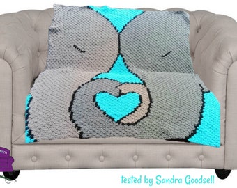 Elephant Love Afghan C2C Crochet Pattern, Written Row by Row, Color Counts, Instant Download, C2C Graph, C2C Pattern, Graphgan Pattern