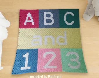 ABC and 123 Baby Afghan C2C Crochet Pattern, Graph and Written Row by Row