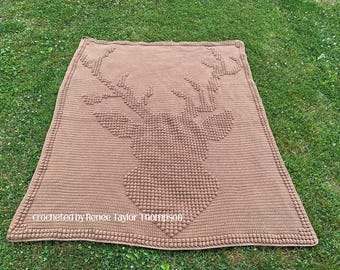 Deer Head Afghan, Bobble Crochet Pattern, Graph and Written Row by Row Included