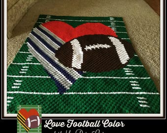 Love Football in color Afghan C2C Crochet Pattern, Written Row Counts, C2C Graphs, Corner to Corner, Crochet Pattern, C2C Graph