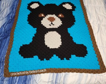 Woodland Babies Bear Afghan C2C Crochet Pattern, Graph and Written Row by Row Included