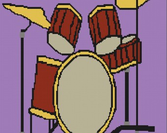 Drum Set Afghan ,SC / TSS Crochet Pattern, Written Row Counts for single crochet and tunisian simple stitch