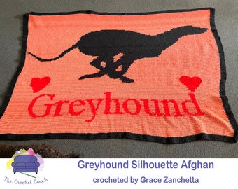 Greyhound Silhouette SC / TSS Crochet Pattern, Written Row Counts for single crochet and tunisian simple stitch