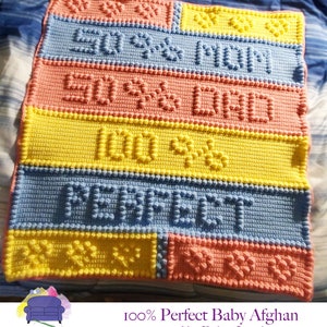 Image of 100 Percent Perfect Baby Afghan, Bobble Stitch Crochet Pattern shown in colors of yellow, peach and blue.  Crocheted by Debra Leach