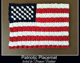Patriotic Placemat C2C Crochet Pattern, Written Row Counts, C2C Graphs, Corner to Corner Crochet Pattern, C2C Graph