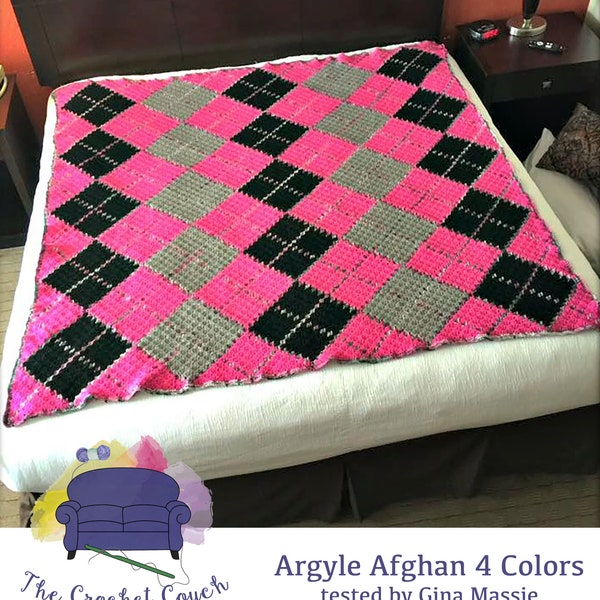 Argyle Afghan 4 Color C2C Crochet Pattern, Written Row Counts, C2C Graphs, Corner to Corner, Crochet Pattern, C2C Graph