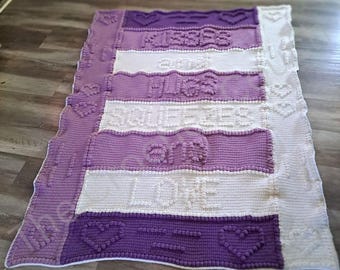 Kisses and Hugs Afghan Bobble Stitch Crochet Pattern, Written Row by Row, Color Counts, Instant Download, Graphgan Pattern, Graphgan