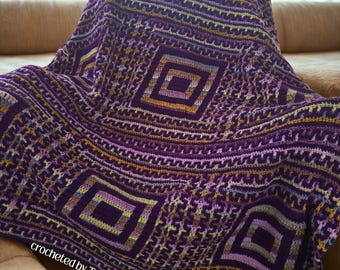 Mosaic Manor Afghan, Overlay Mosaic Crochet Pattern, Graph and Written Row by Row Included
