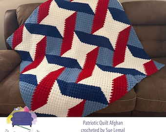 Patriotic Quilt Afghan C2C Graphgan Pattern, Written Row by Row, Color Counts, Instant Download, C2C Pattern C2C Crochet Pattern  C2C Graph