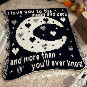 Moon and Back Afghan, Overlay Mosaic Crochet Pattern, Graph and Written Row by Row Included