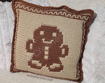 Gingerbread Man Pillow, Overlay Mosaic Crochet Pattern
