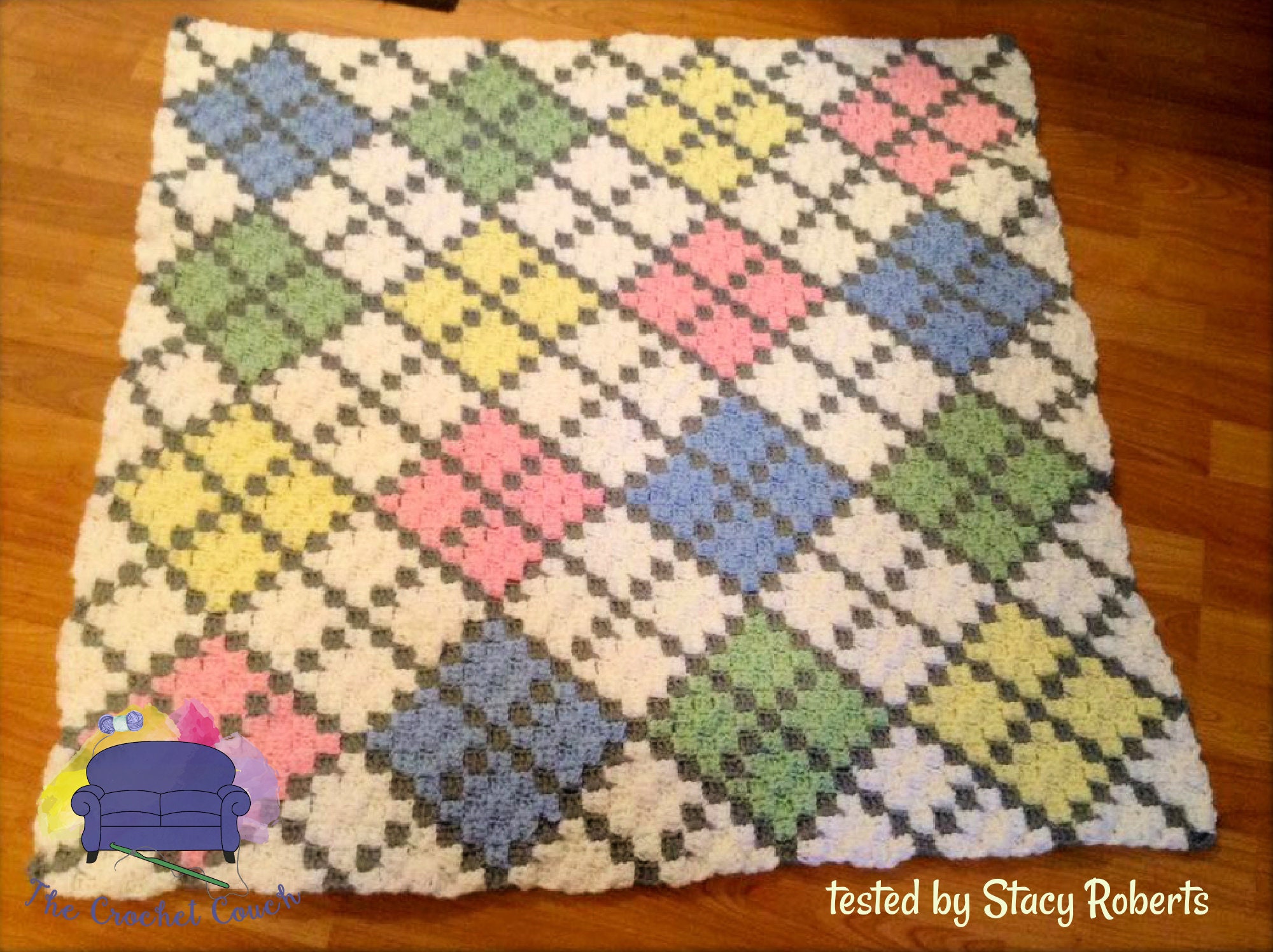 Argyle Baby Afghan, 6 colors, C2C Crochet Pattern, Written Row by Row, Color Counts, Instant
