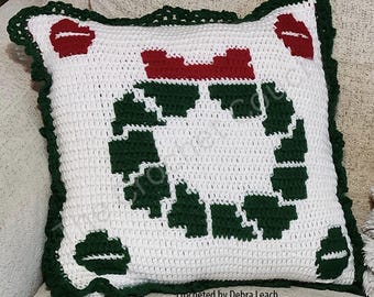 Wreath Reversible Pillow, Overlay Mosaic Crochet Pattern