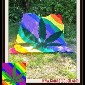 Marijuana Leaf Rainbow Stripe Crochet Afghan Pattern (C2C Graph)