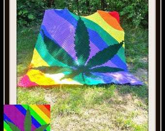 Marijuana Leaf Rainbow Stripe Crochet Afghan Pattern (C2C Graph)