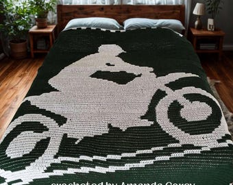Dirt Bike Afghan, Overlay Mosaic Crochet Pattern, Graph and Written Row by Row Included
