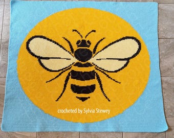 Honeybee Afghan, SC / TSS Crochet Pattern, Written Row Counts for single crochet and tunisian simple stitch