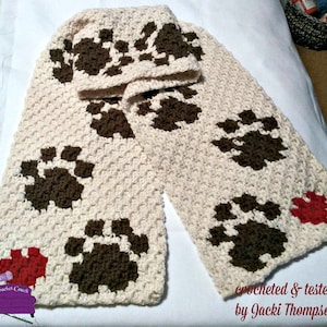 Paws Scarf C2C Crochet Pattern, Written Row by Row, Color Counts, Instant Download, C2C Graph, C2C Pattern