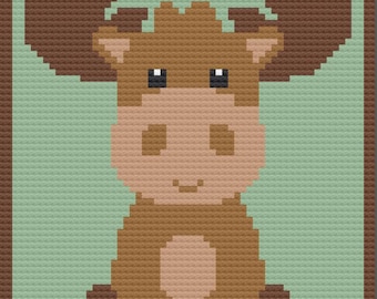 Woodland Babies Moose Afghan C2C Crochet Pattern, Graph and Written Row by Row Included
