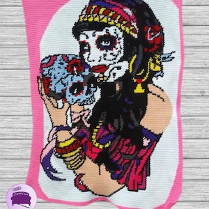 Sugar Skull Pin Up Crochet Pattern: Graphgan Afghan Blanket (PDF Pattern)