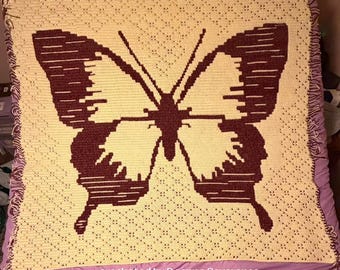 Blue Skies Butterfly Mosaic Afghan Crochet Pattern, Graph and Written Row by Row Included