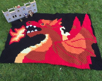 Dragon Afghan C2C Crochet Pattern, Written Row Counts, C2C Graphs, Corner to Corner, Crochet Pattern, C2C Graph